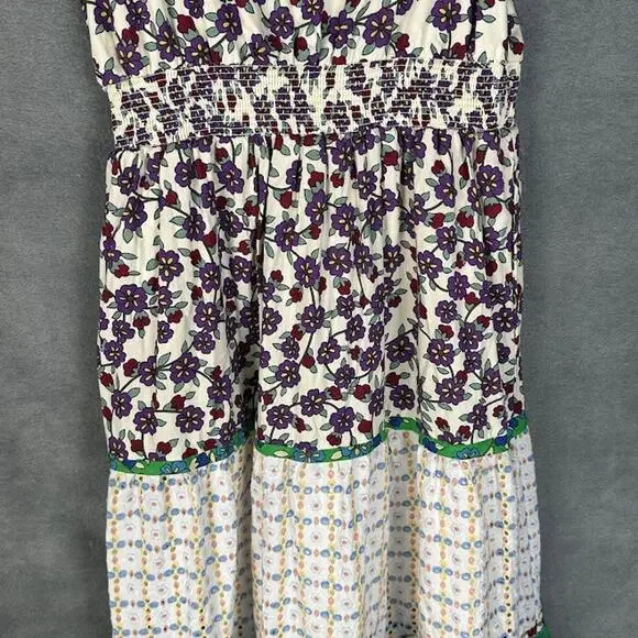 Melloday Dress Womens Small Cream Floral Tier Maxi Smocked Boho Cottage Peasant - Picture 3 of 15